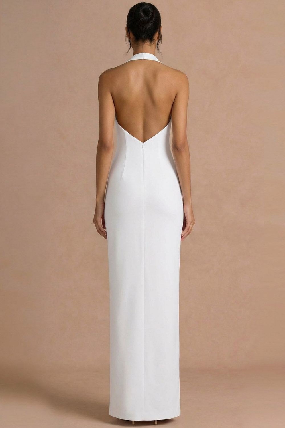Mermaid Halter Neck White Sleeveless Maxi Wedding Reception Dress