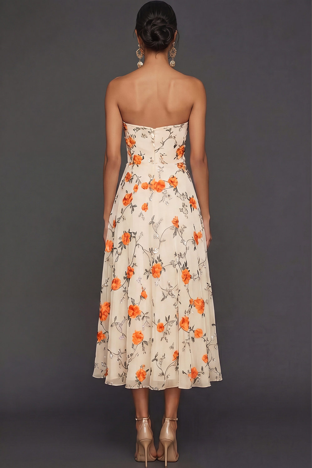 Lilac Floral Strapless A Line Long Wedding Guest Dress