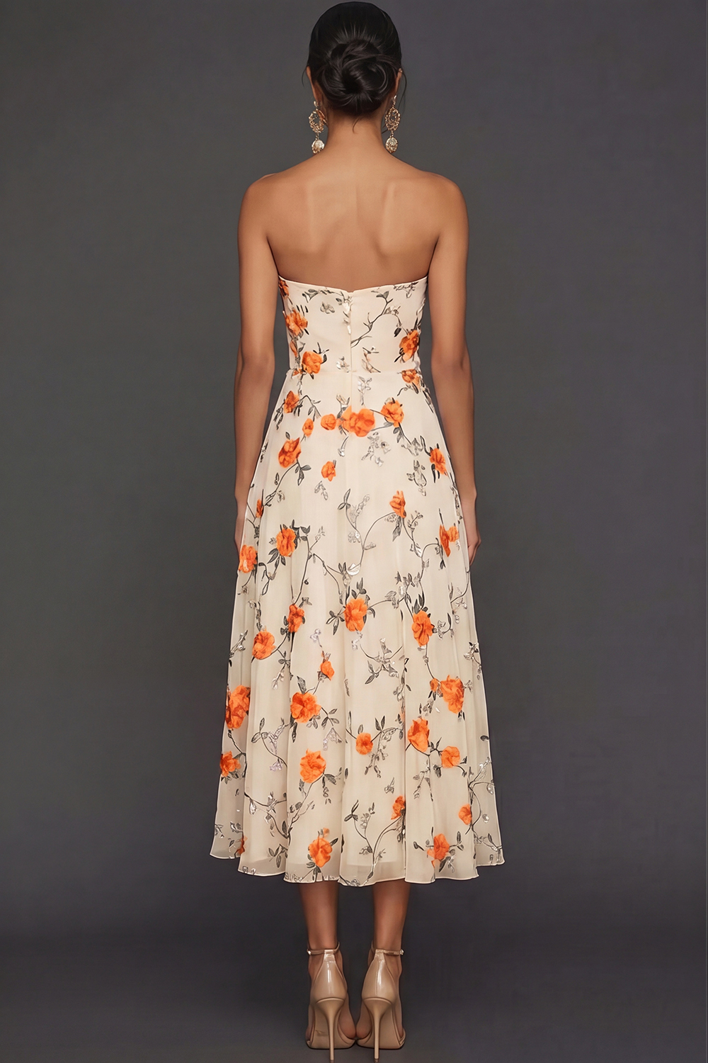 Lilac Floral Strapless A Line Long Wedding Guest Dress