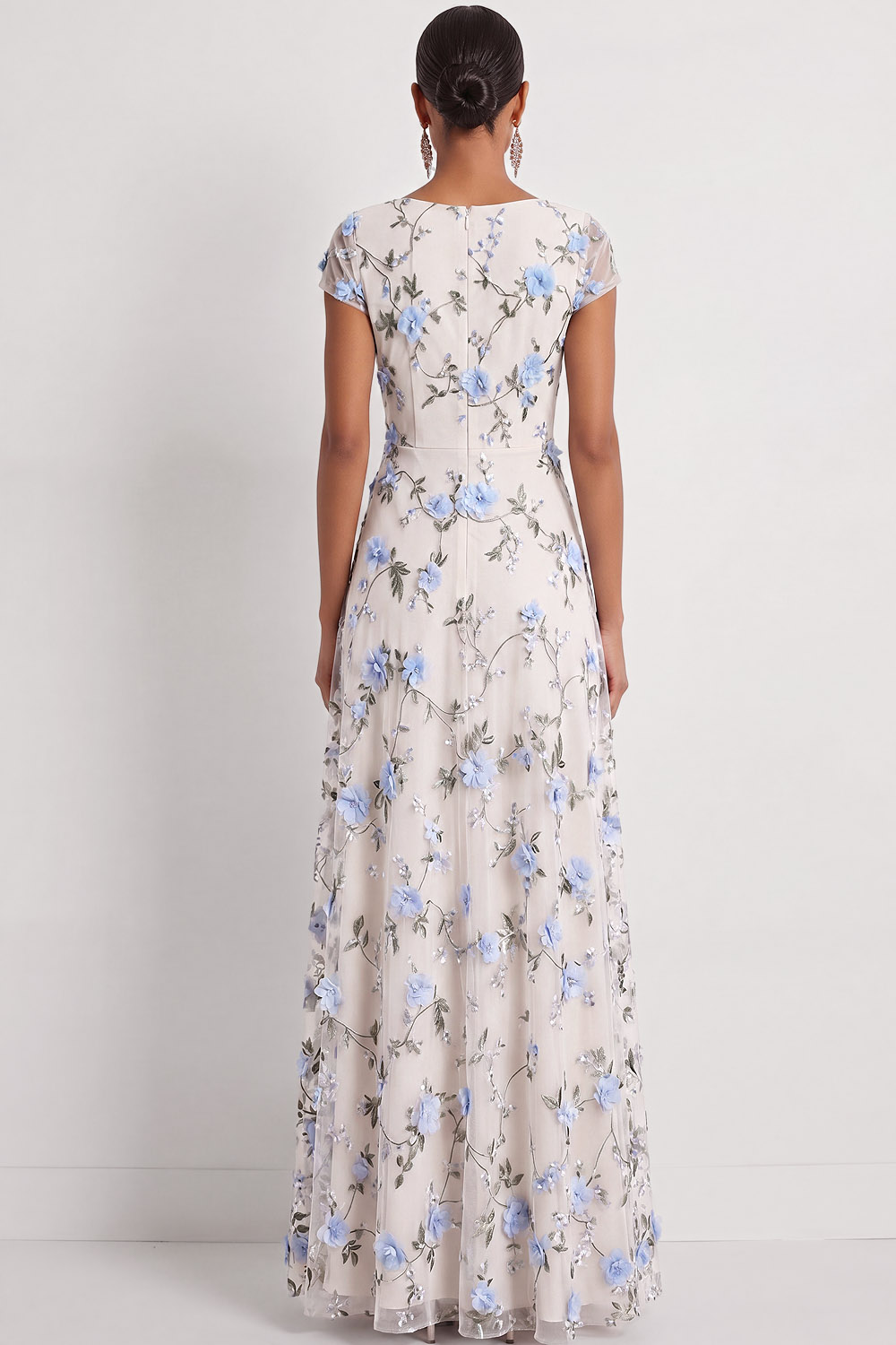 Lilac A Line Floral V Neck Long Wedding Guest Dress with Sleeves