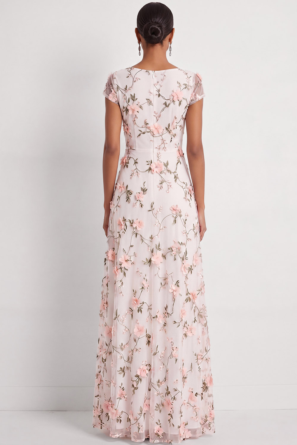 Lilac A Line Floral V Neck Long Wedding Guest Dress with Sleeves