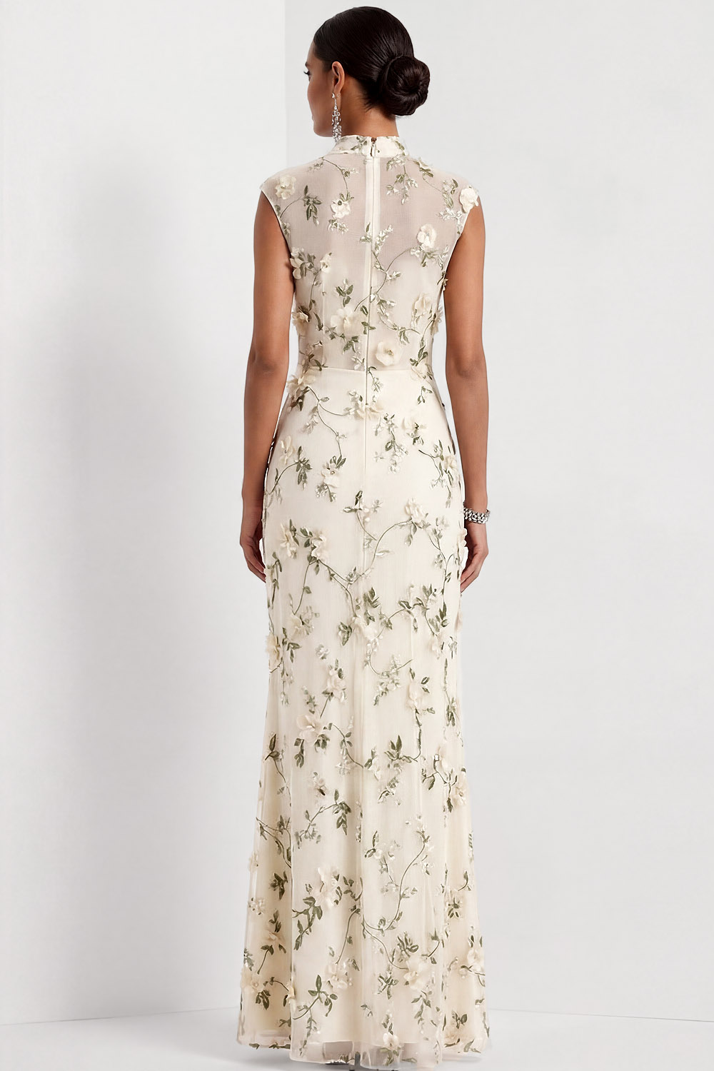 Lilac Mermaid Floral Appliqued High Neck Long Wedding Guest Dress