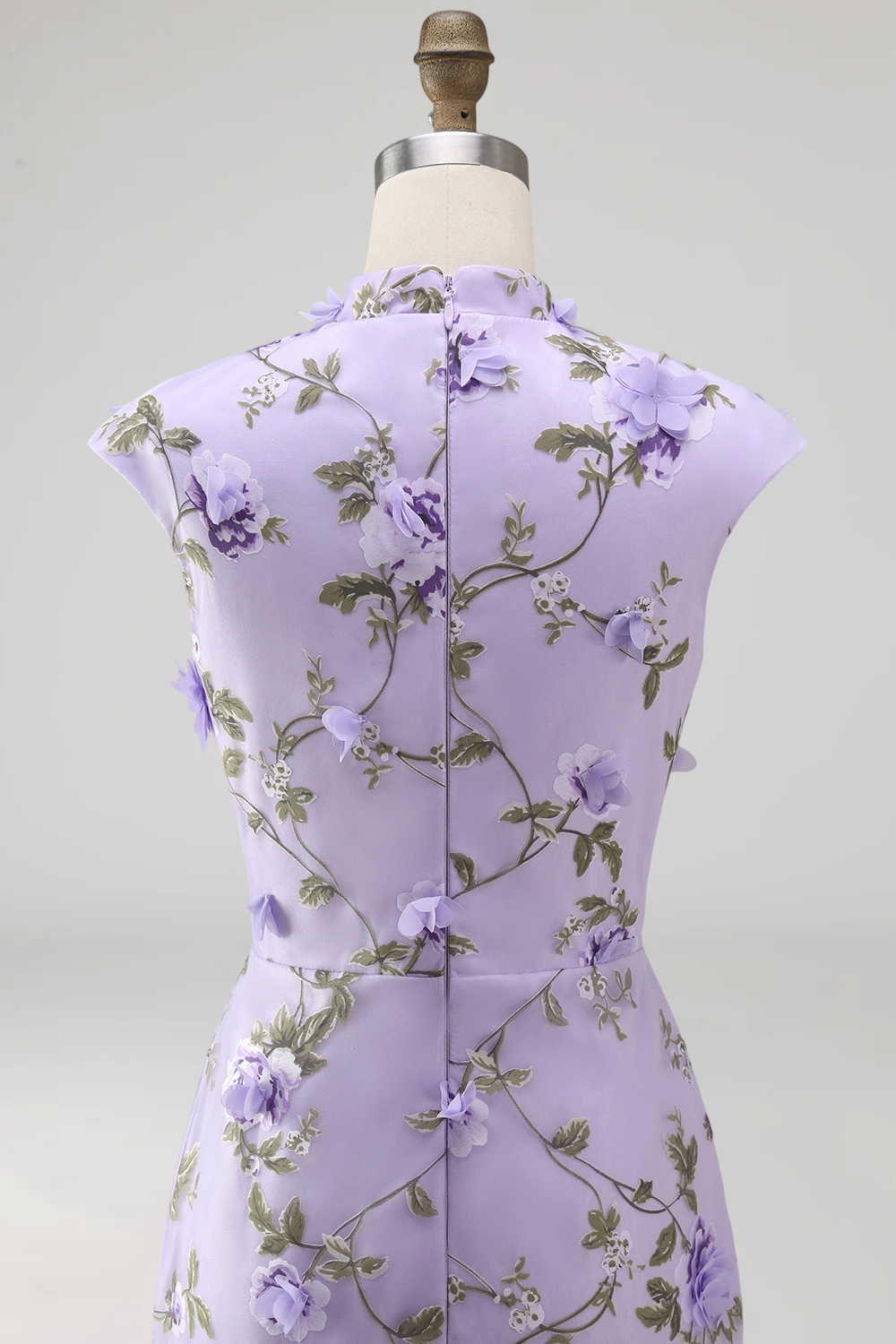Lilac Mermaid Floral Appliqued High Neck Long Wedding Guest Dress