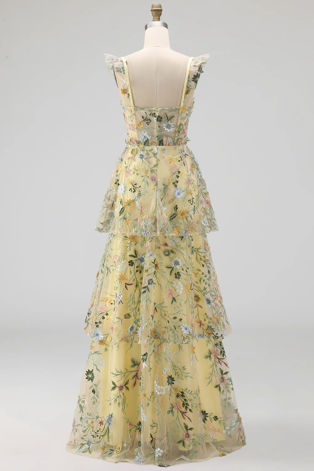 Mauve Corset A Line Floral Embroidered Long Formal Dress with Slit