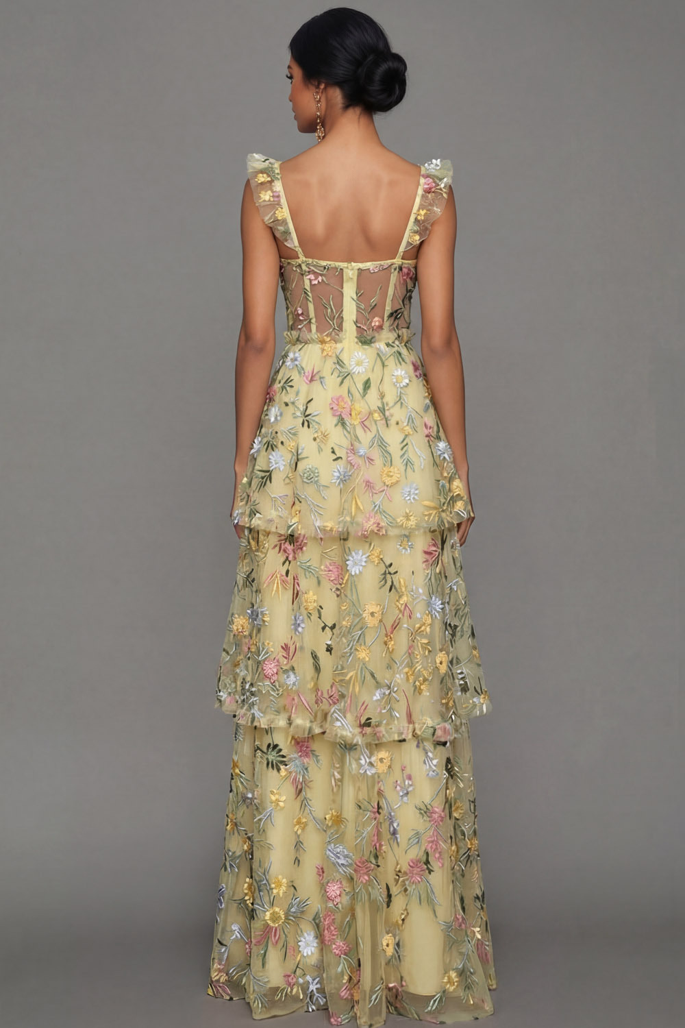 Mauve Corset A Line Floral Embroidered Long Formal Dress with Slit