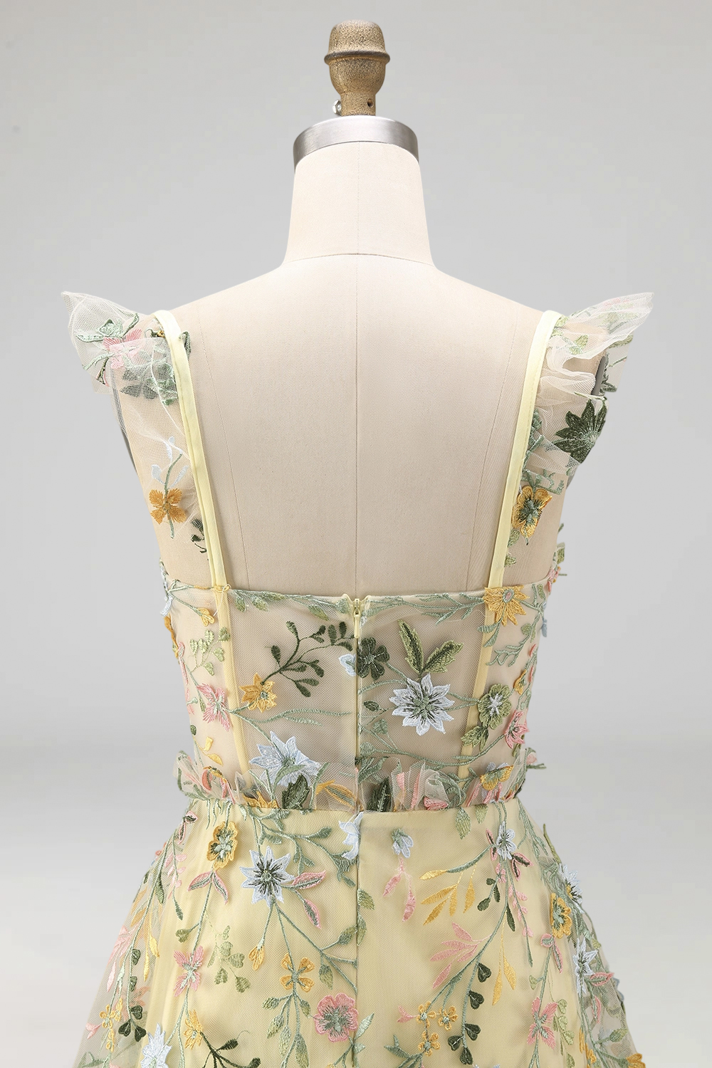 Mauve Corset A Line Floral Embroidered Long Formal Dress with Slit