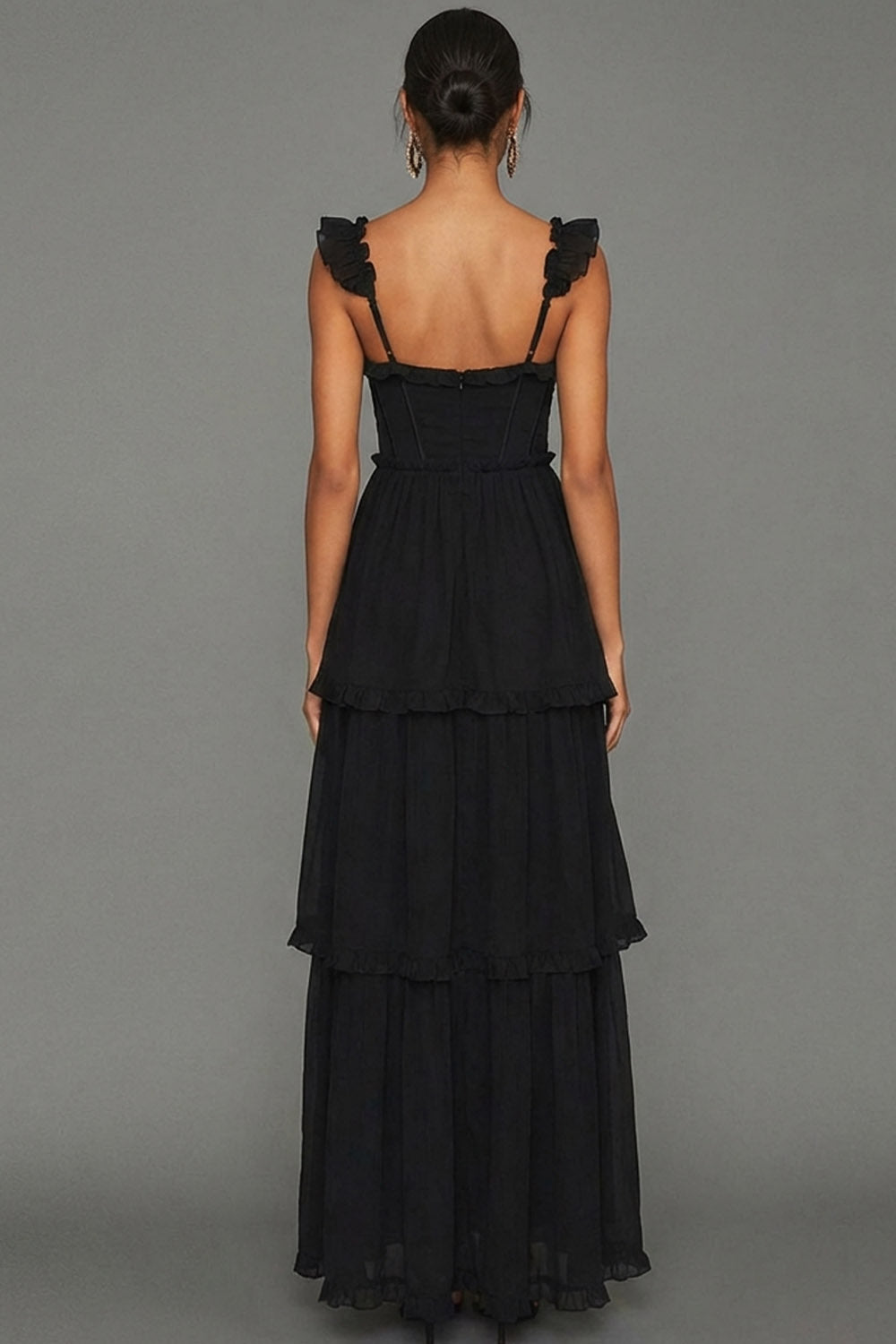 Black Corset Spaghetti Straps A Line Long Formal Dress with Slit