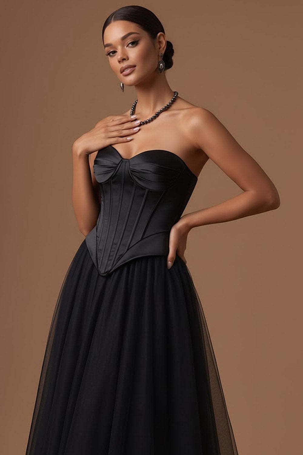 Black Corset Sweetheart A Line Long Prom Dress