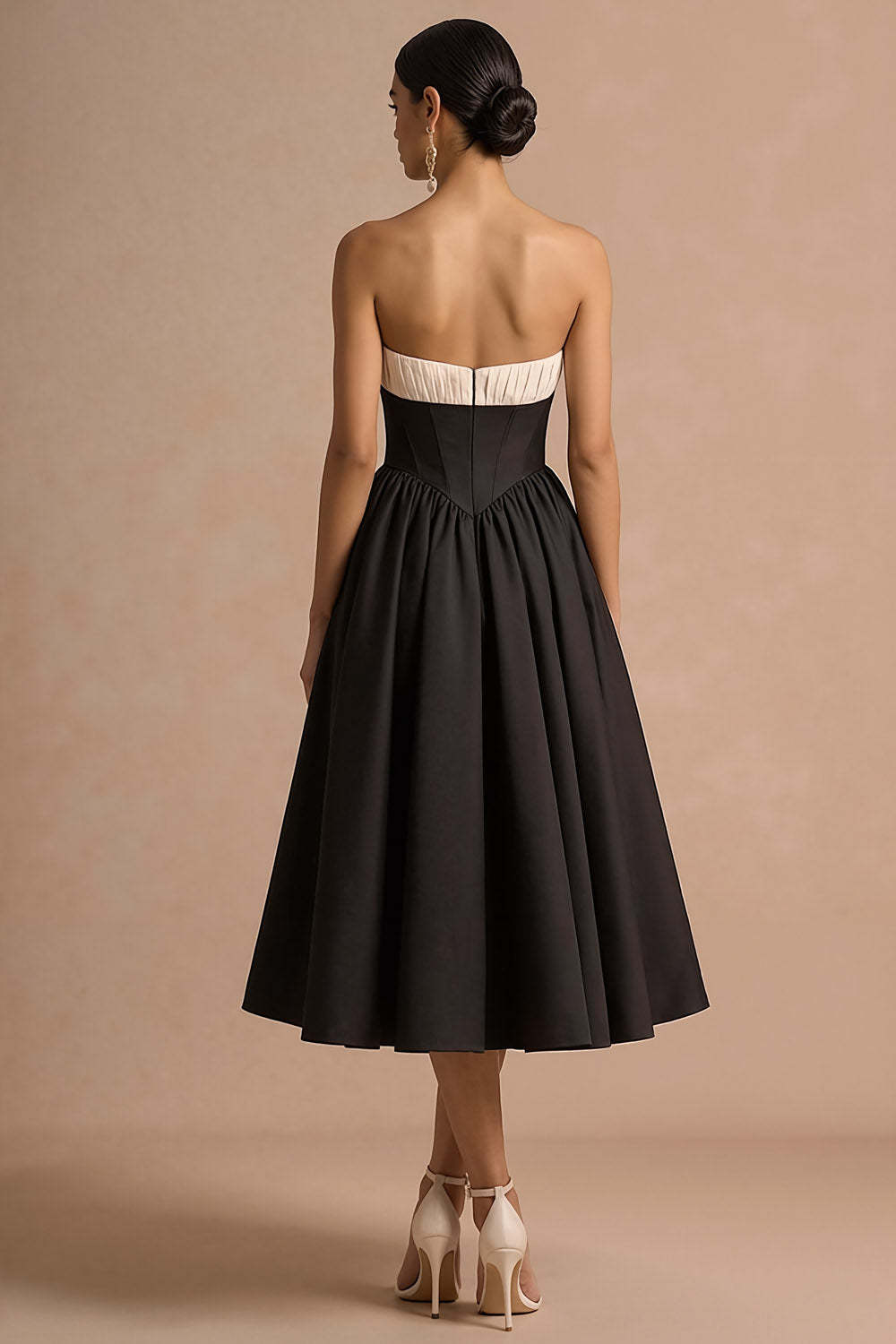 Black Corset Strapless A Line Basque Waist Long Formal Dress