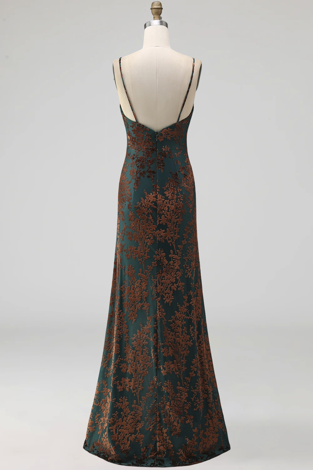 Peacock Green Sparkly Sequined Floral Mermaid Spaghetti Straps Long Formal Dress with Slit