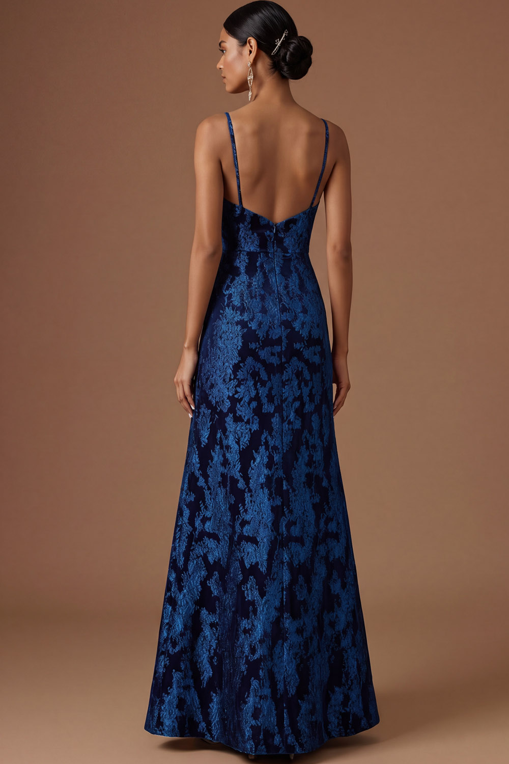 Peacock Green Sparkly Sequined Floral Mermaid Spaghetti Straps Long Formal Dress with Slit