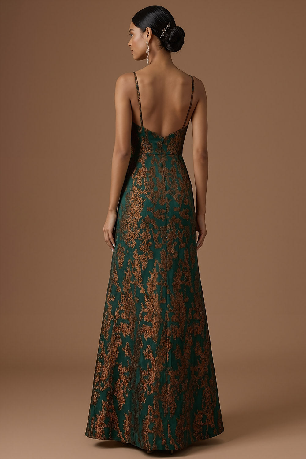 Peacock Green Sparkly Sequined Floral Mermaid Spaghetti Straps Long Formal Dress with Slit