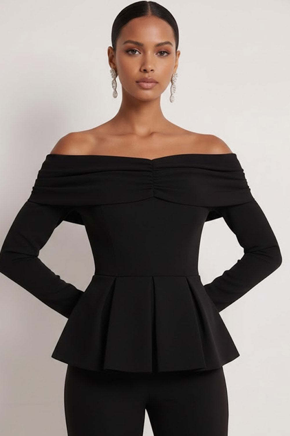 2 Piece White Off the Shoulder Formal Suits with Long Sleeves