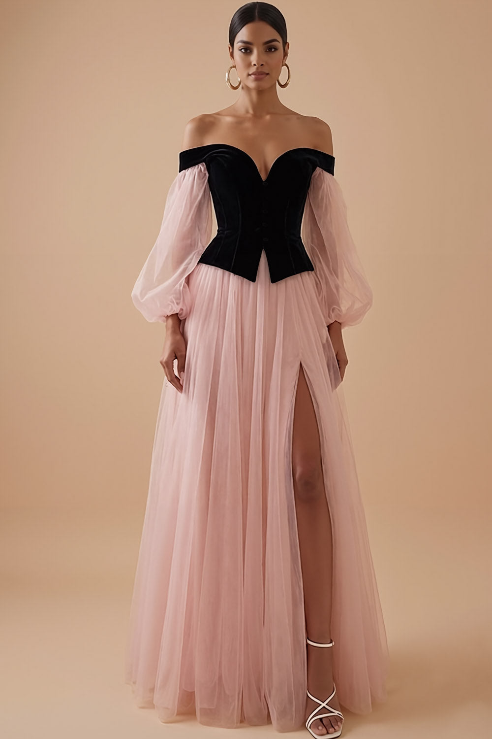Pink Off the Shoulder A Line Pleated Maxi Wedding Guest Dress with Slit