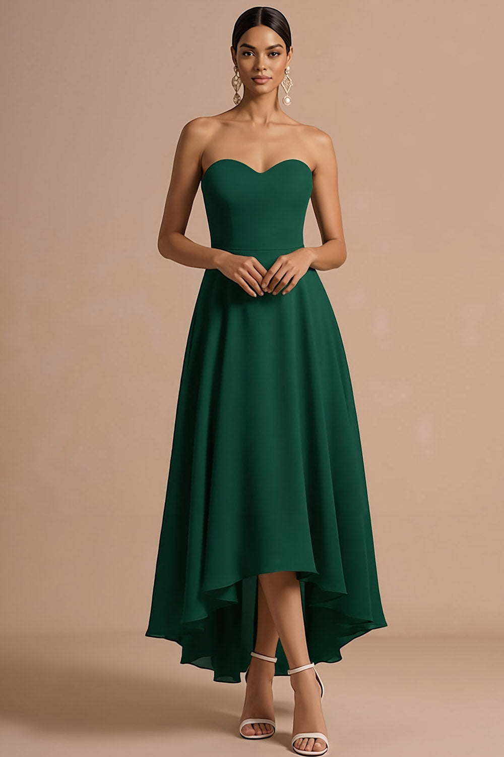 Emerald Green A Line Sweetheart Backless High Low Formal Dress
