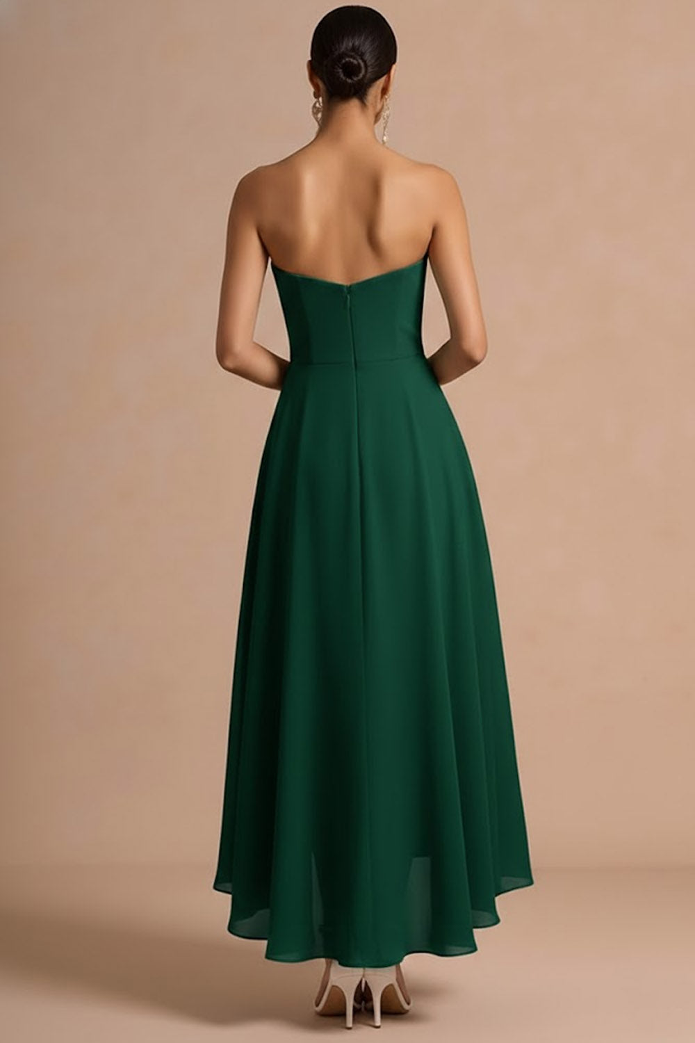 Emerald Green A Line Sweetheart Backless High Low Formal Dress