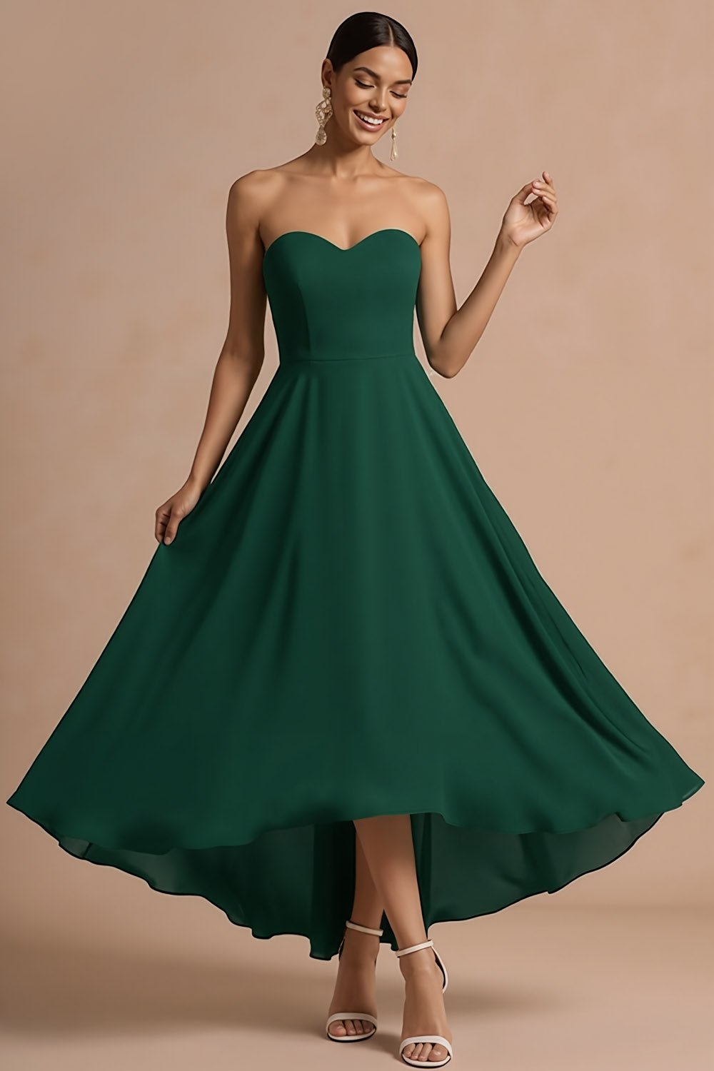 Emerald Green A Line Sweetheart Backless High Low Formal Dress