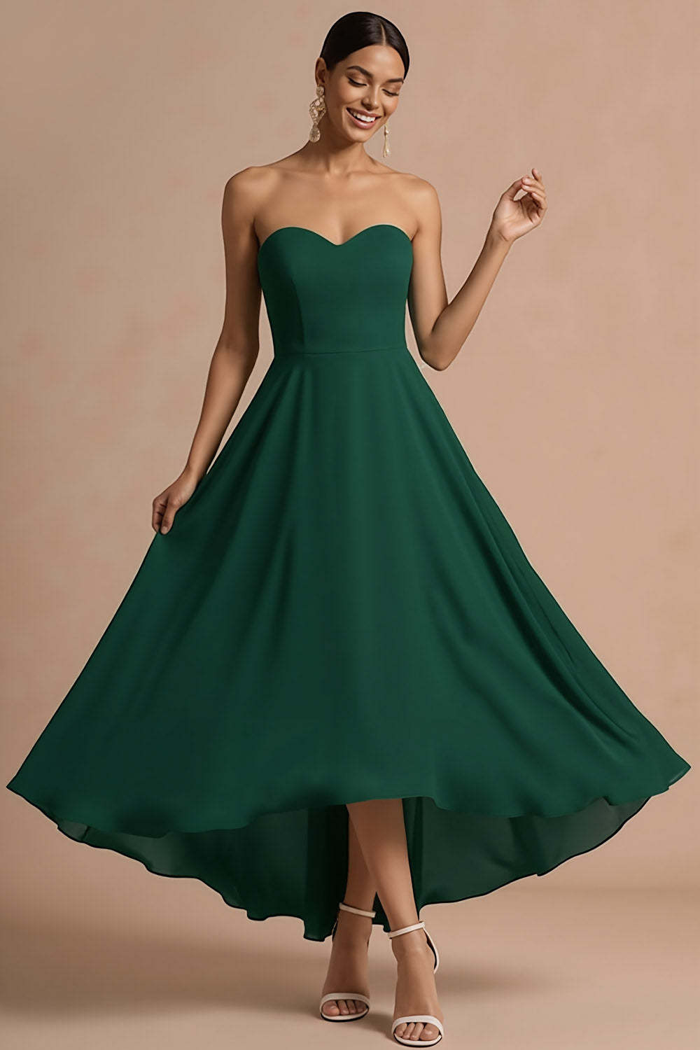 Emerald Green A Line Sweetheart Backless High Low Formal Dress