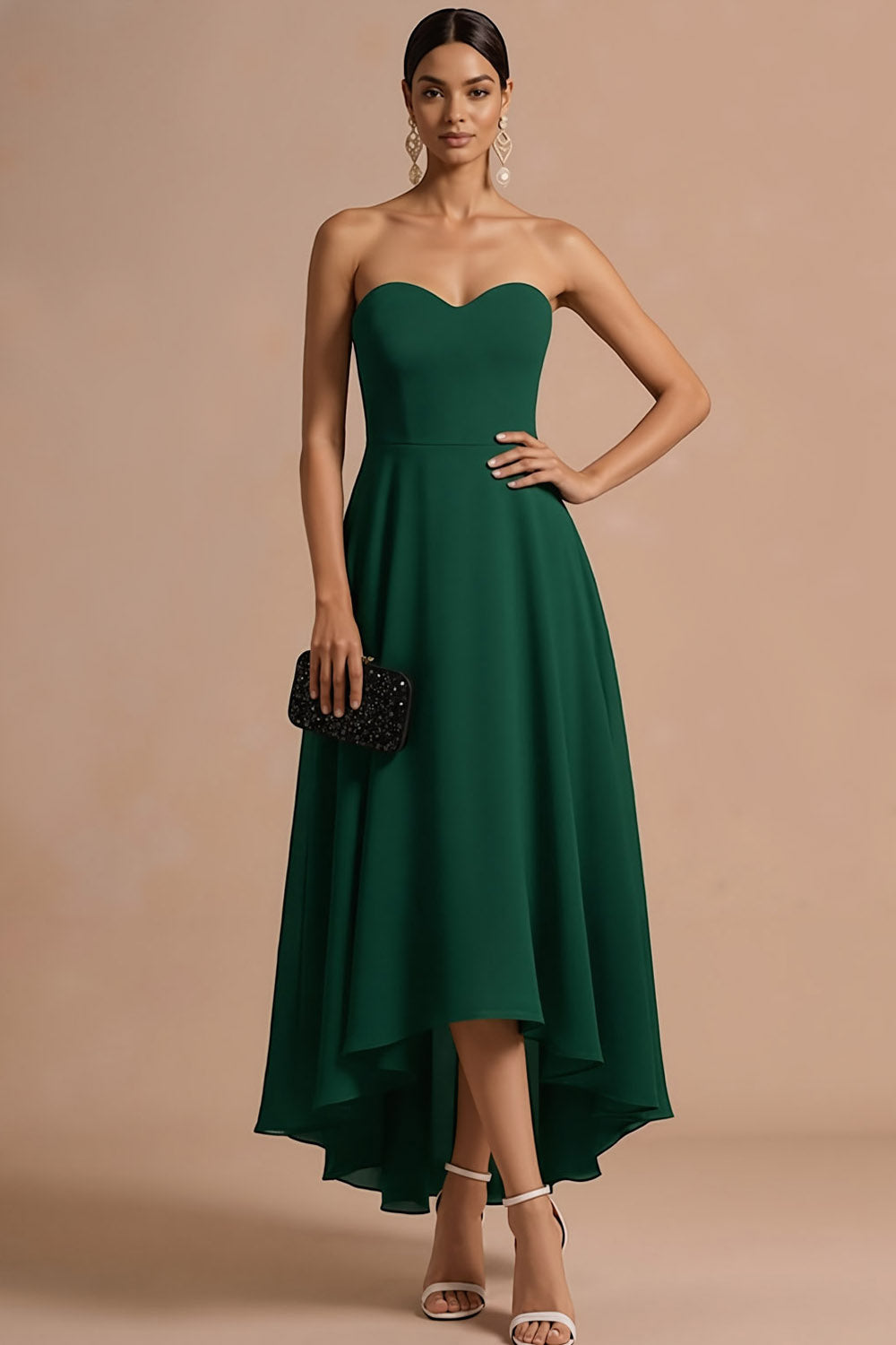 Emerald Green A Line Sweetheart Backless High Low Formal Dress
