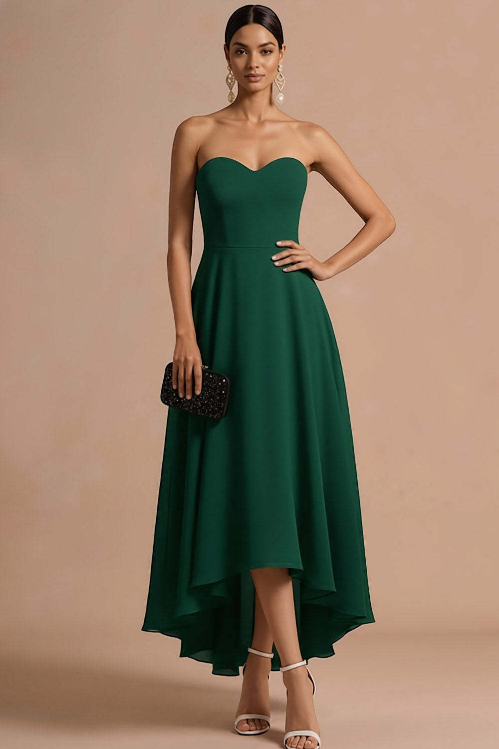 Emerald Green A Line Sweetheart Backless High Low Formal Dress