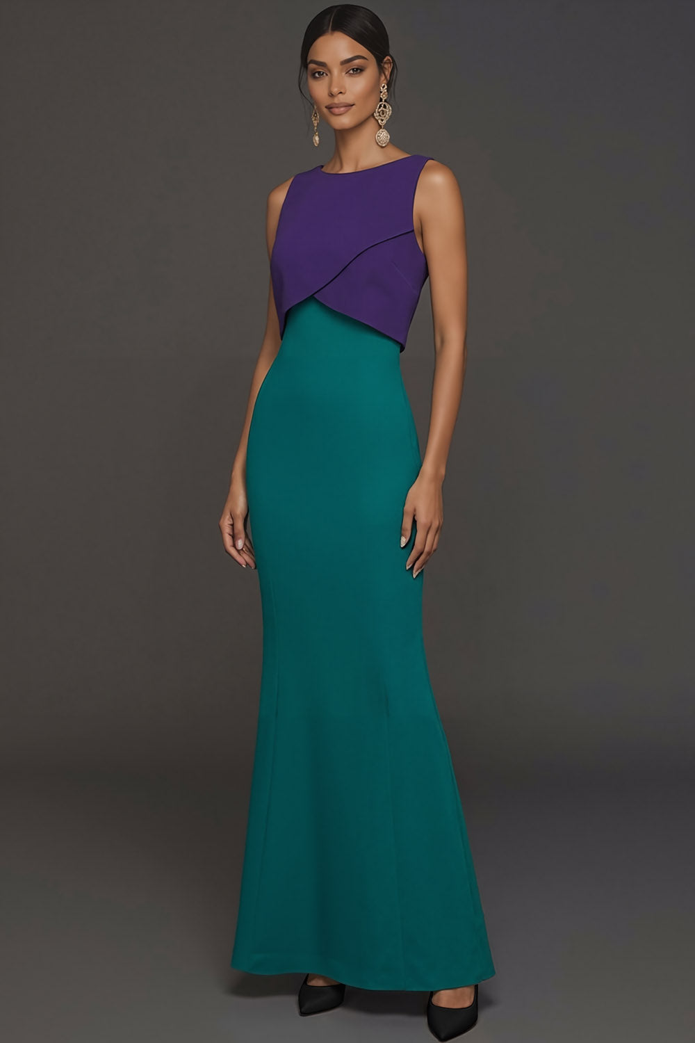 Peacock Blue Mermaid Round Neck Sleeveless Long Formal Dress