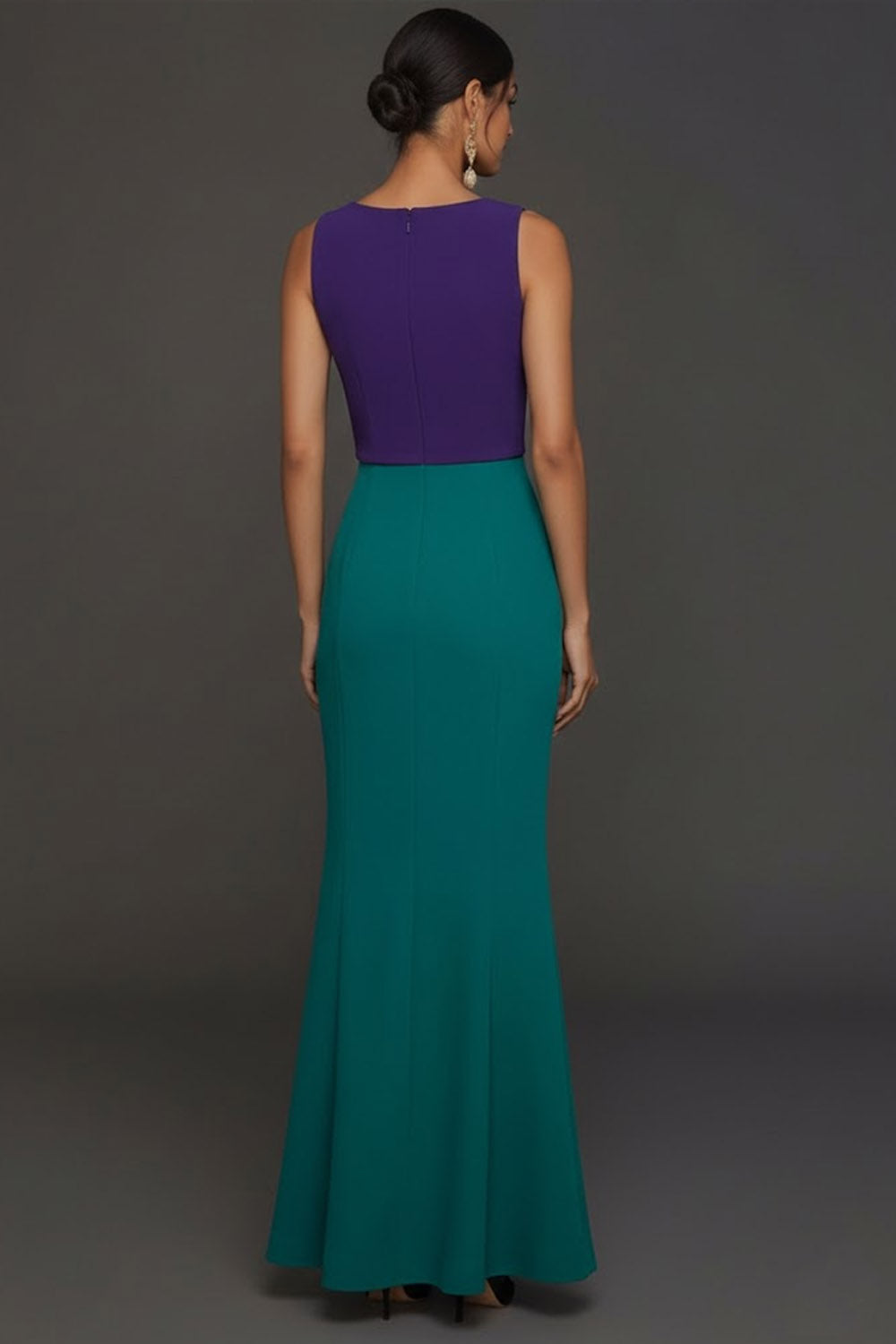 Peacock Blue Mermaid Round Neck Sleeveless Long Formal Dress