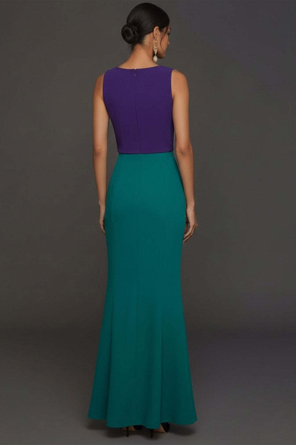 Peacock Blue Mermaid Round Neck Sleeveless Long Formal Dress