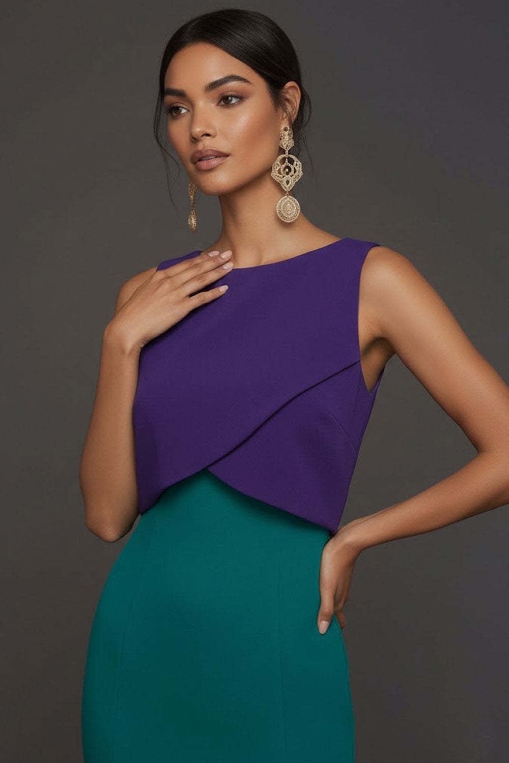 Peacock Blue Mermaid Round Neck Sleeveless Long Formal Dress