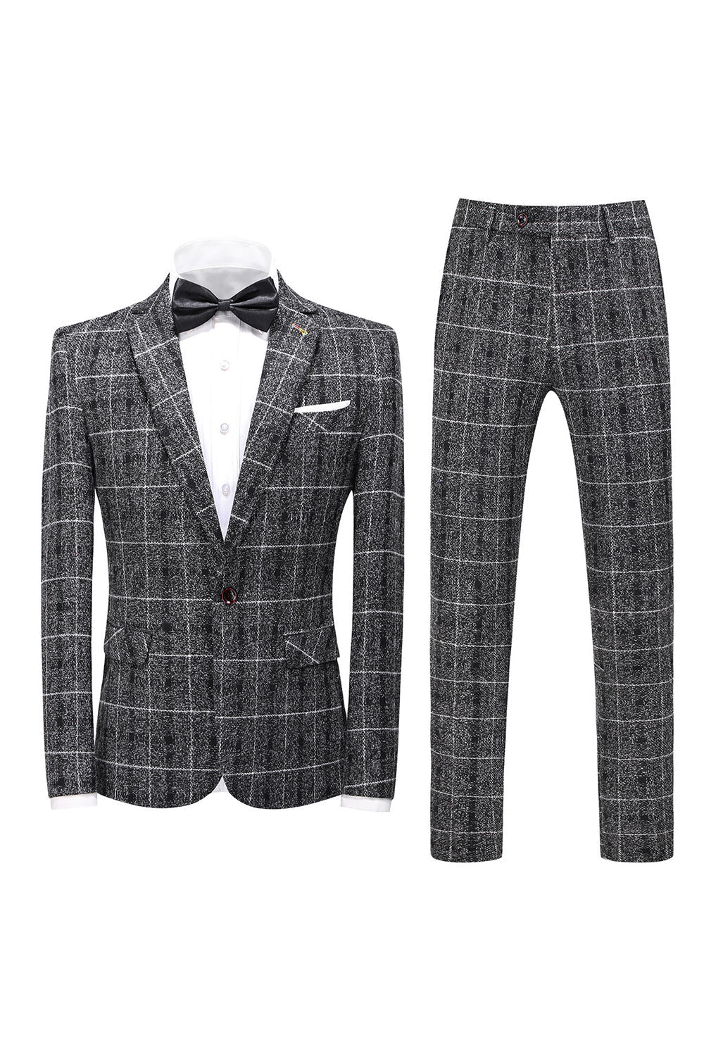 Black Plaid Notched Lapel 3-Piece Men's Formal Suits