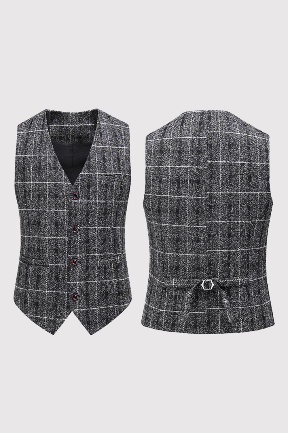 Black Plaid Notched Lapel 3-Piece Men's Formal Suits