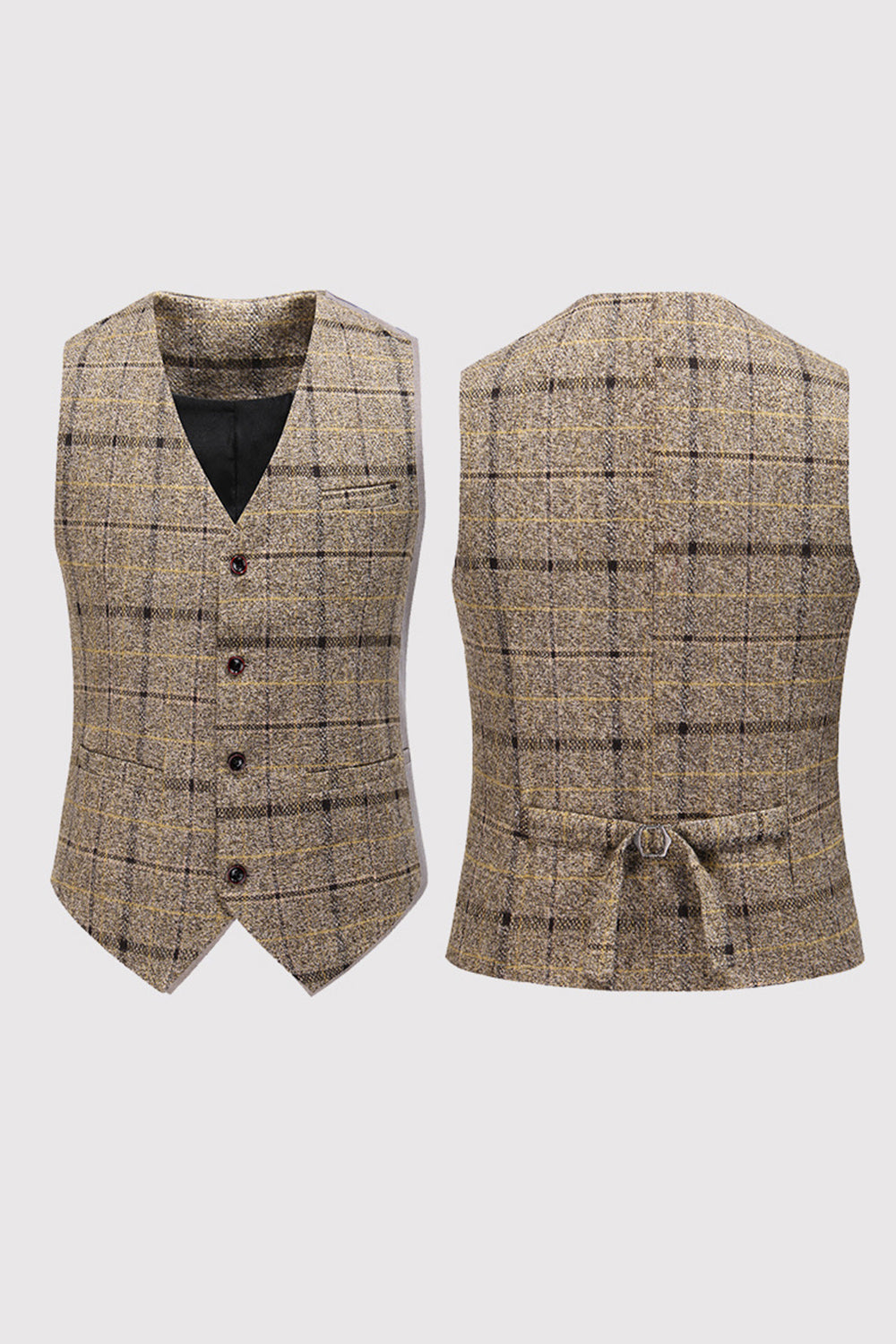 Black Plaid Notched Lapel 3-Piece Men's Formal Suits