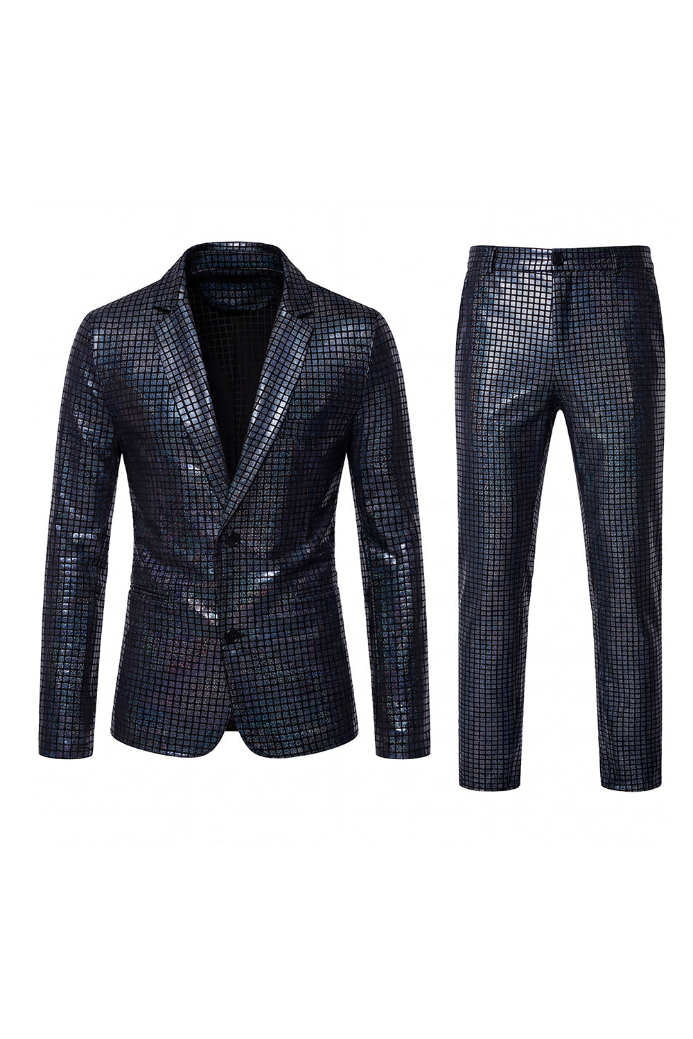 Single Breasted Black Metallic Grid Notched Lapel 2-Piece Men's Prom Suits