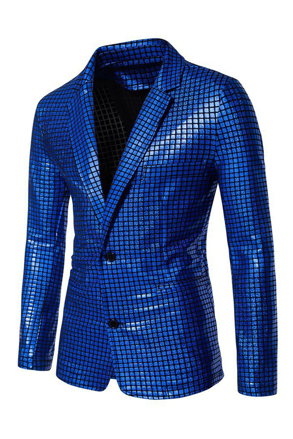 Single Breasted Black Metallic Grid Notched Lapel 2-Piece Men's Prom Suits