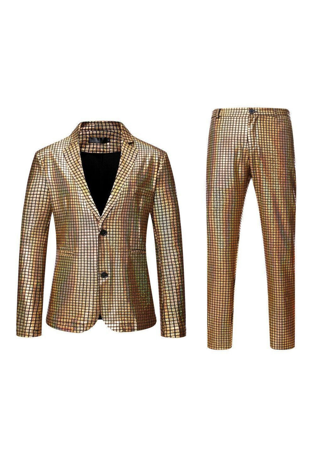Single Breasted Black Metallic Grid Notched Lapel 2-Piece Men's Prom Suits