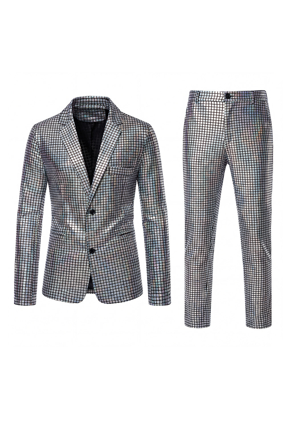 Single Breasted Black Metallic Grid Notched Lapel 2-Piece Men's Prom Suits