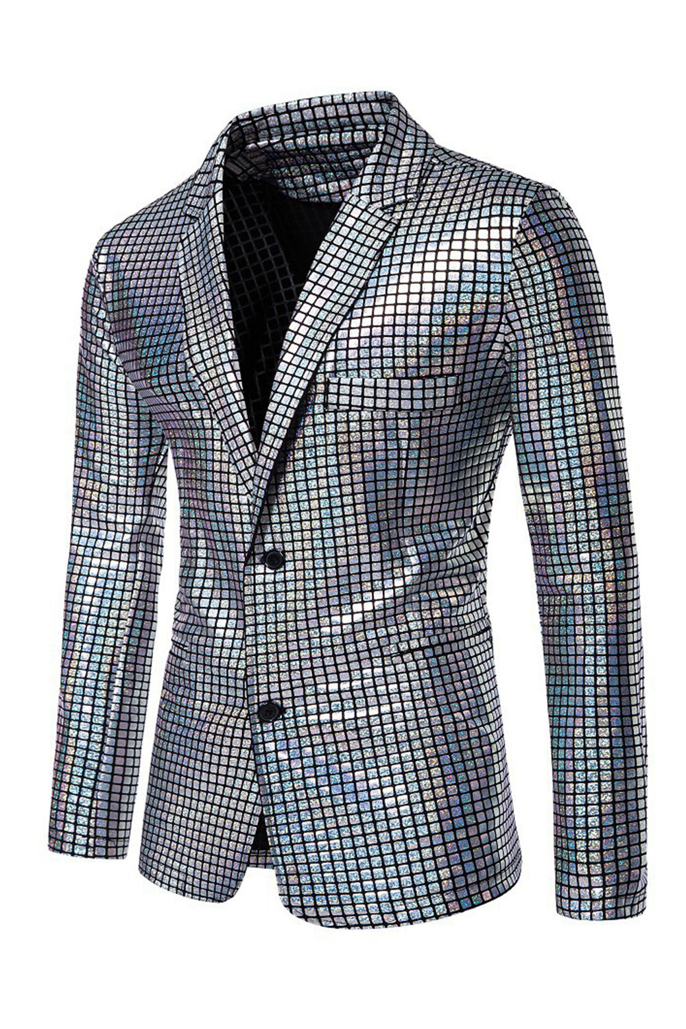 Single Breasted Black Metallic Grid Notched Lapel 2-Piece Men's Prom Suits