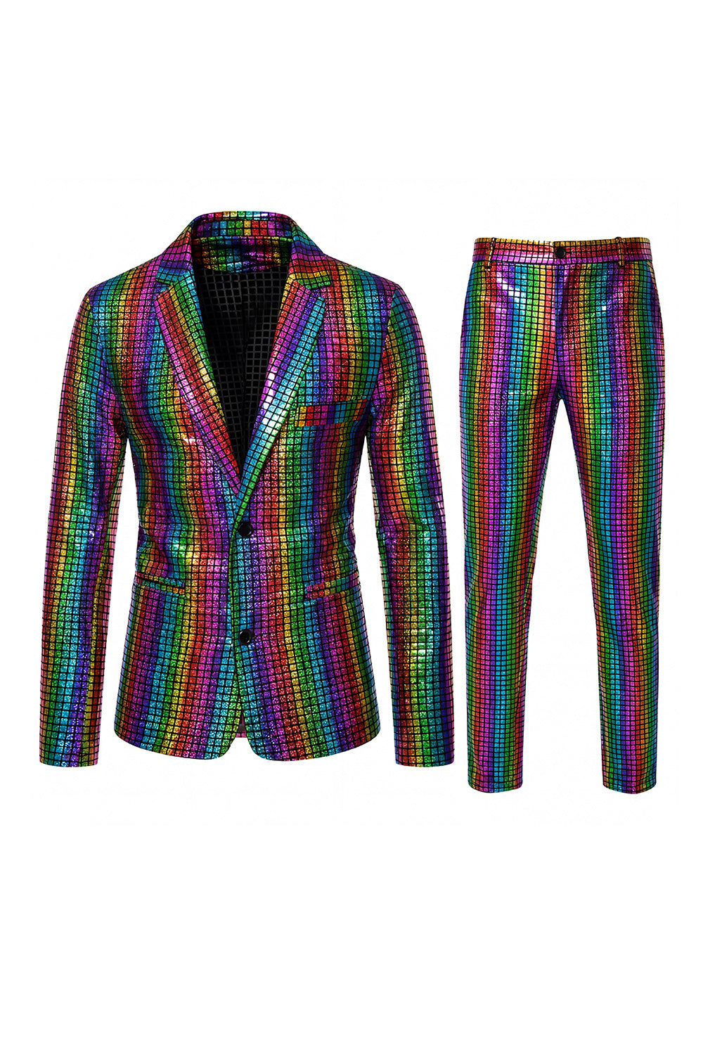 Single Breasted Black Metallic Grid Notched Lapel 2-Piece Men's Prom Suits