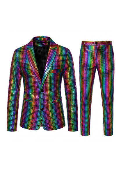 Single Breasted Black Metallic Grid Notched Lapel 2-Piece Men's Prom Suits