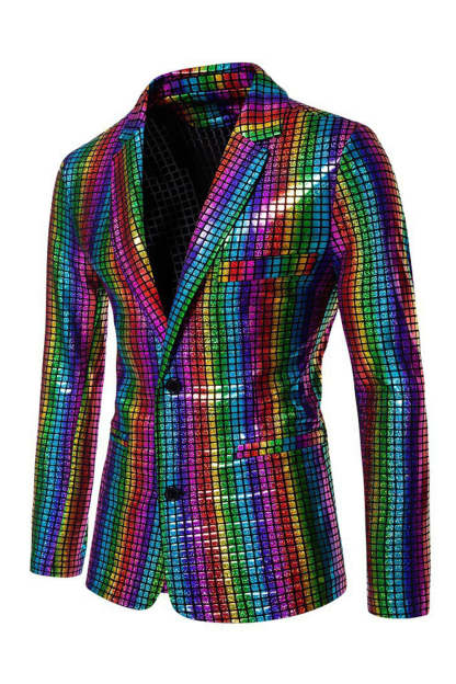 Single Breasted Black Metallic Grid Notched Lapel 2-Piece Men's Prom Suits