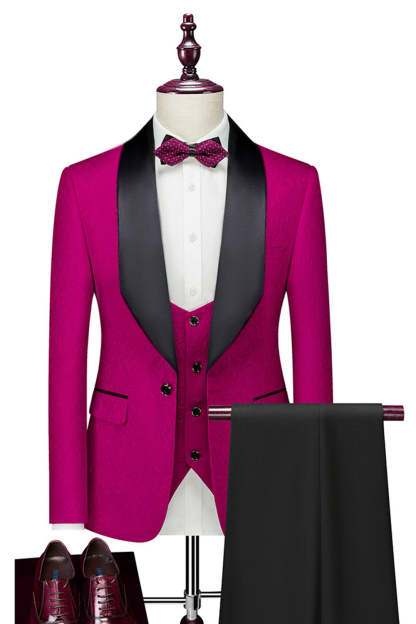 One Button Light Pink Shawl Lapel 3-Piece Men's Wedding Suits