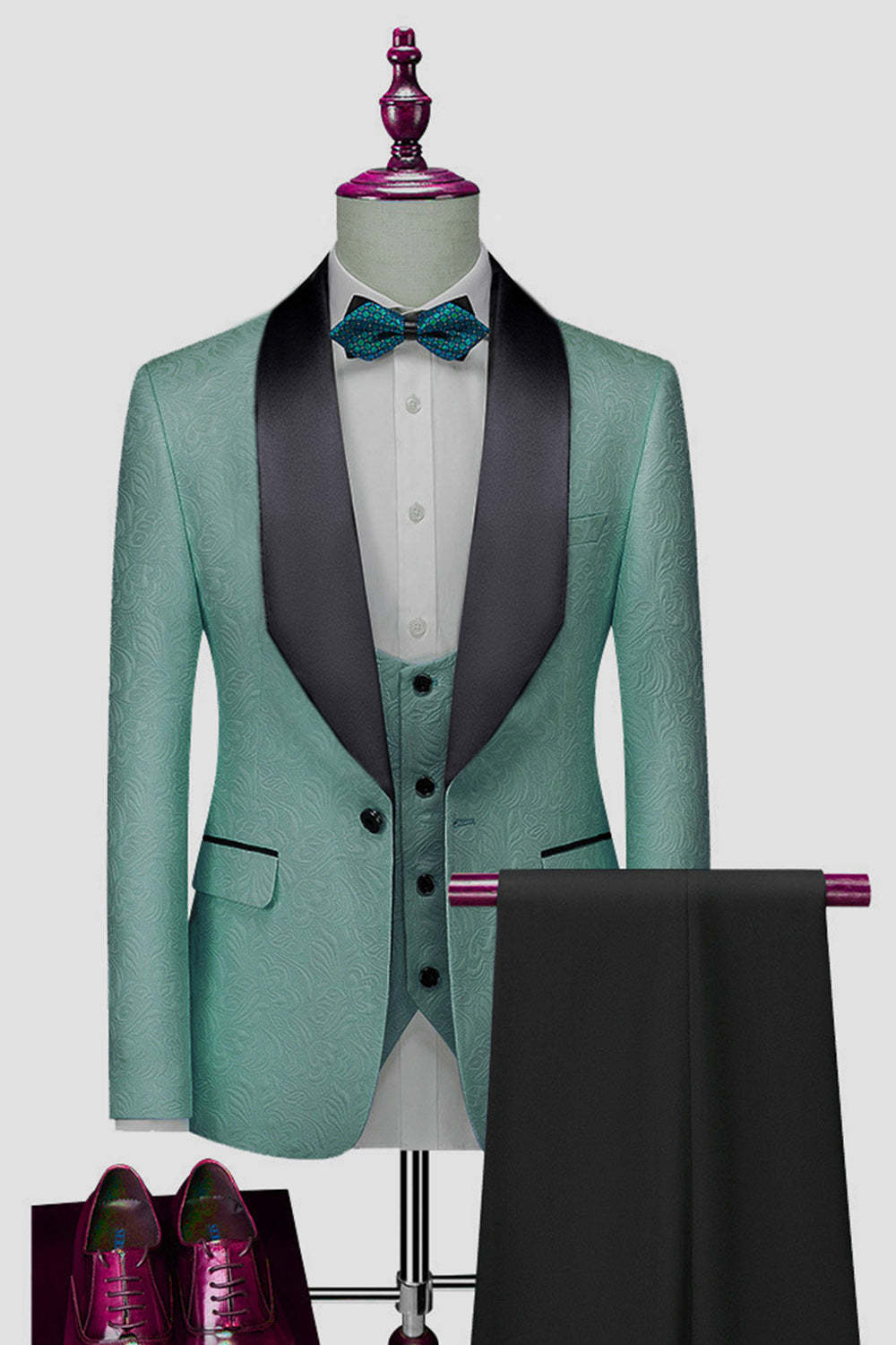 One Button Light Pink Shawl Lapel 3-Piece Men's Wedding Suits