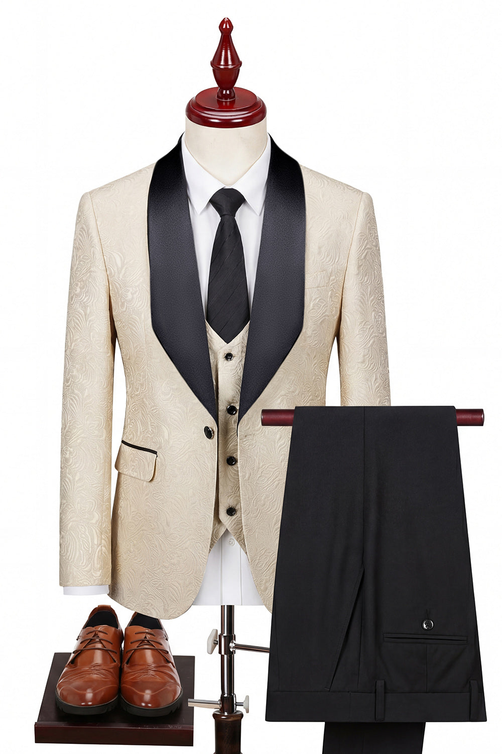 One Button Light Pink Shawl Lapel 3-Piece Men's Wedding Suits