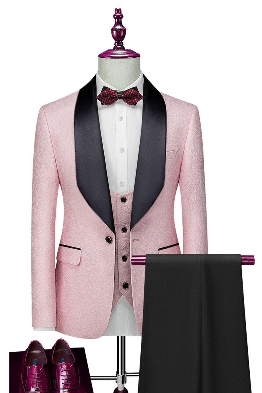 One Button Light Pink Shawl Lapel 3-Piece Men's Wedding Suits
