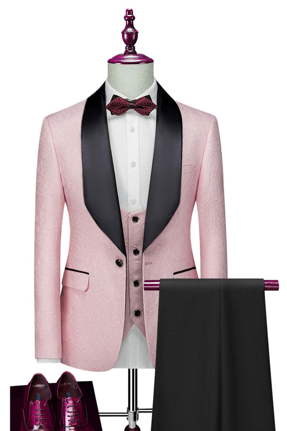 Leely Men Light Pink Wedding Suits One Button Shawl Lapel 3-Piece Formal Suits