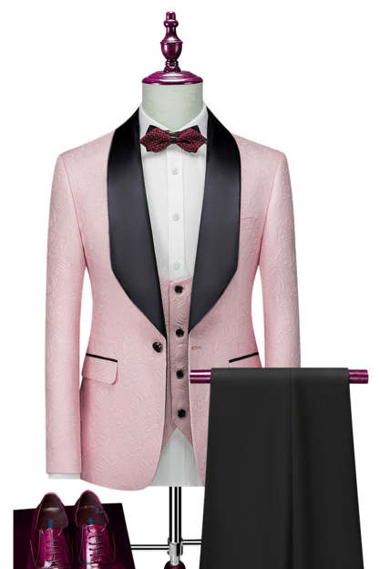 Leely Men Light Pink Wedding Suits One Button Shawl Lapel 3-Piece Formal Suits