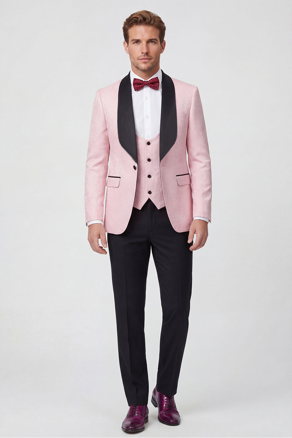 One Button Light Pink Shawl Lapel 3-Piece Men's Wedding Suits