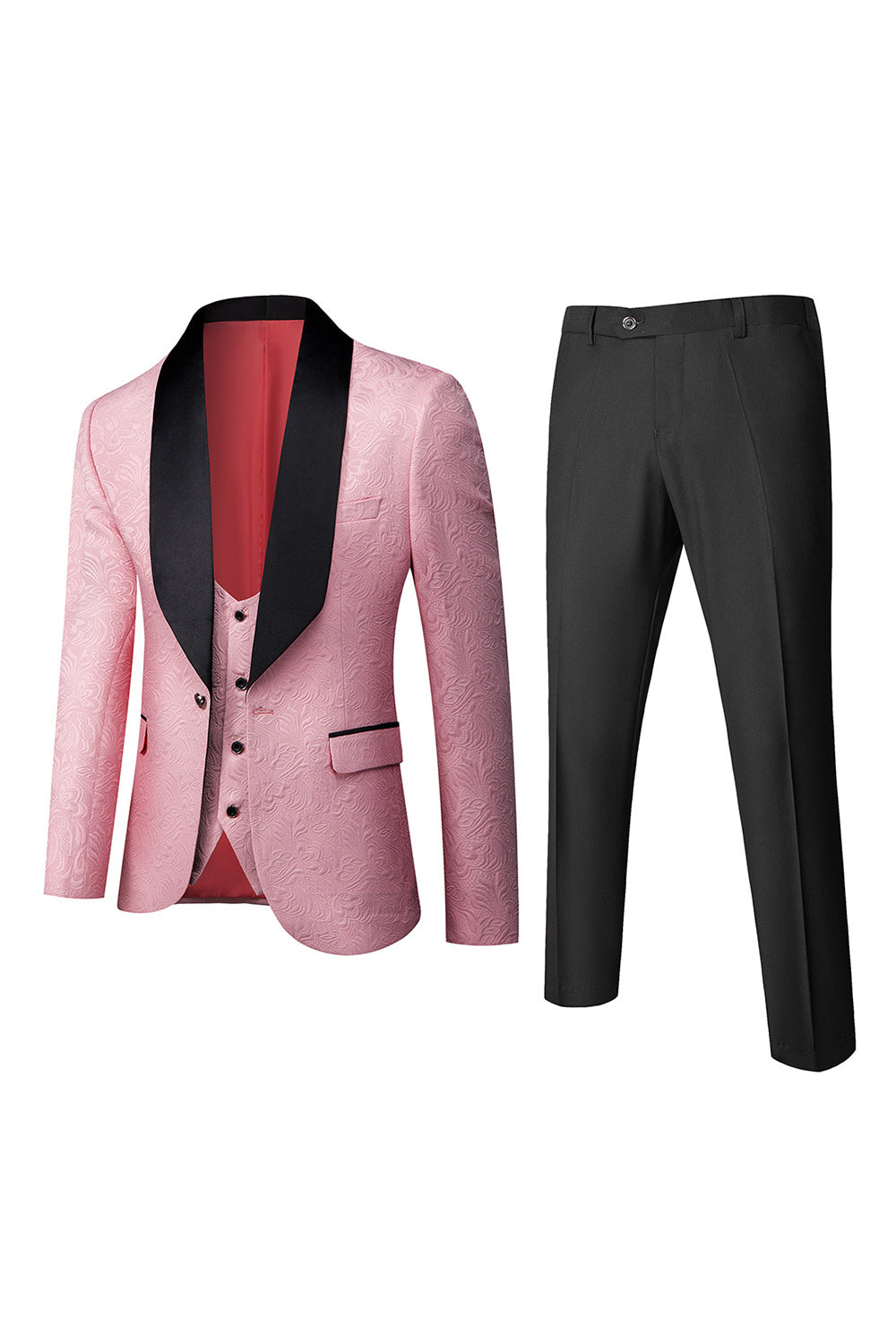 One Button Light Pink Shawl Lapel 3-Piece Men's Wedding Suits