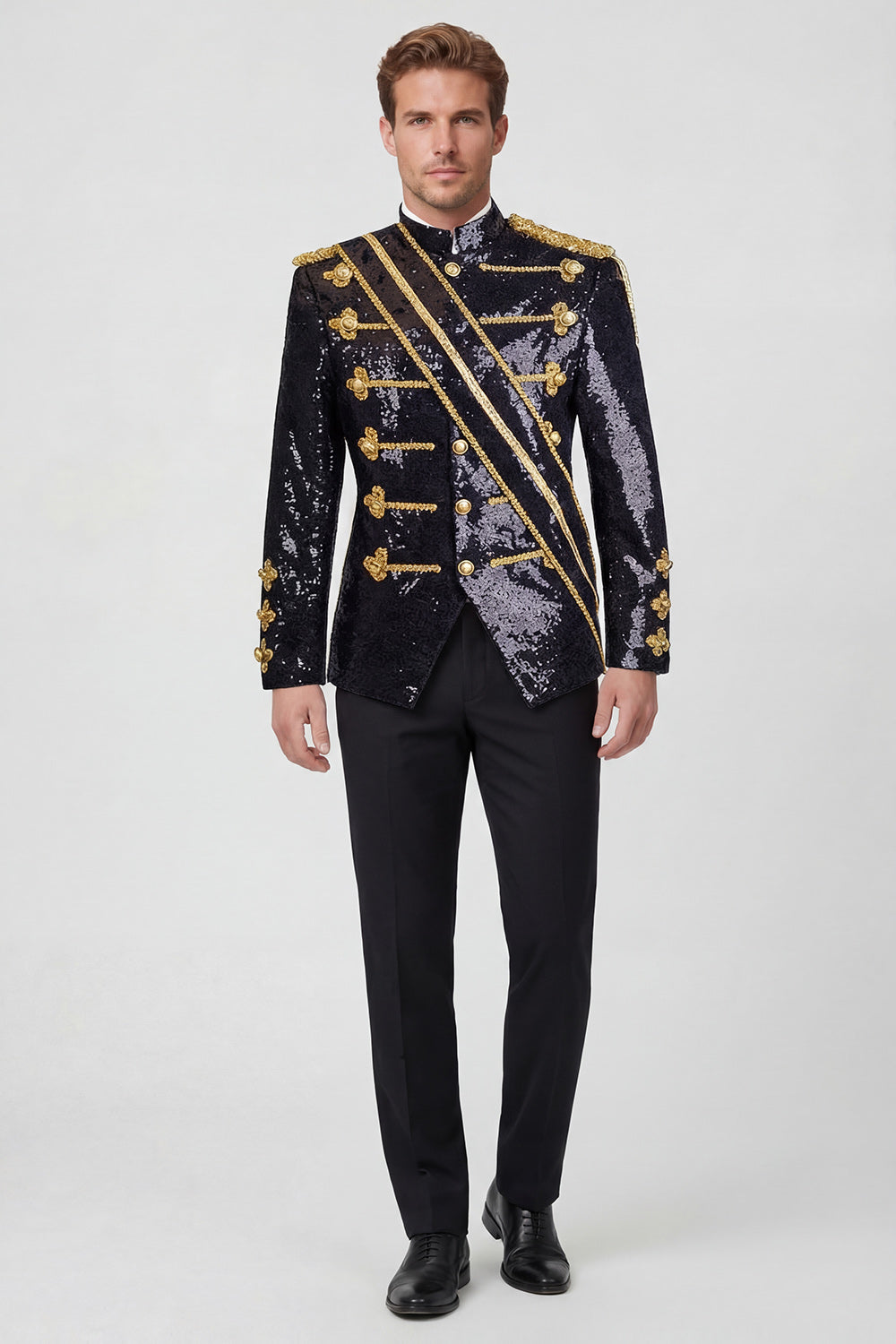 Long Sleeves Black Single Breasted Men's Suits with Sequins