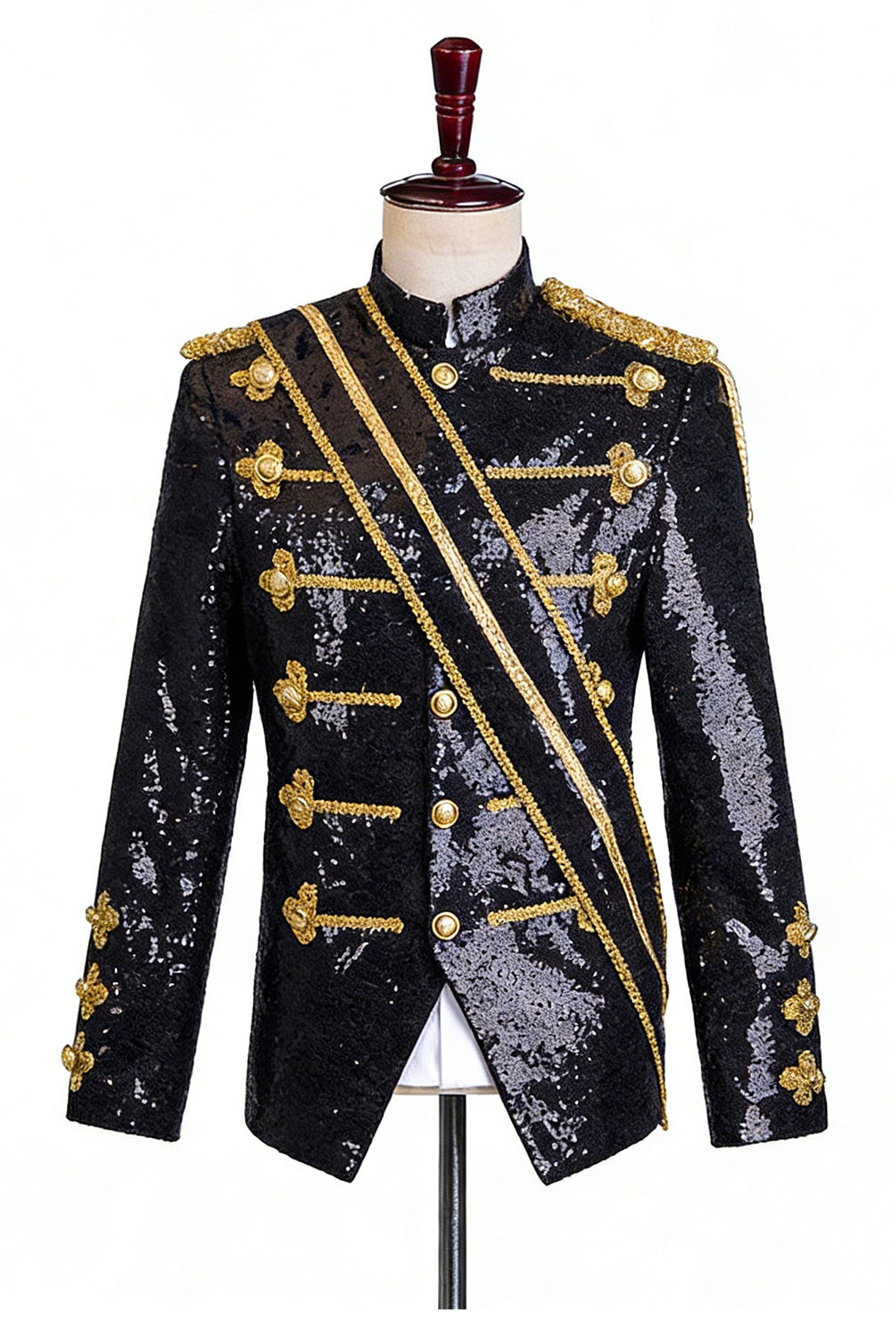 Long Sleeves Black Single Breasted Men's Suits with Sequins