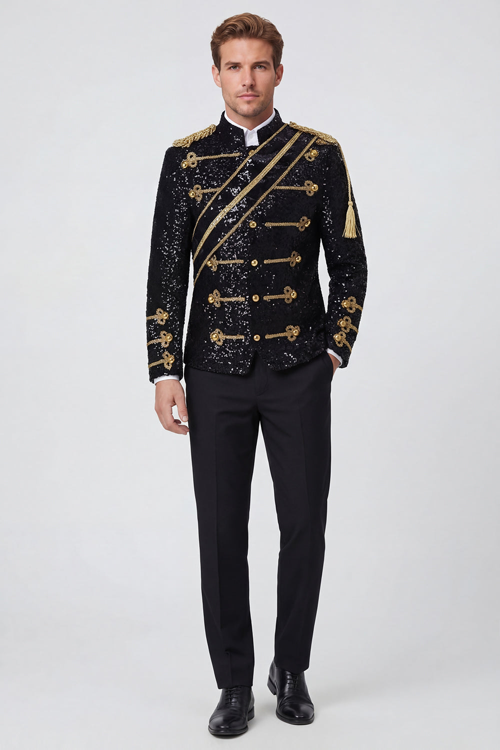 Single Breasted Black Men's Suits with Sequins